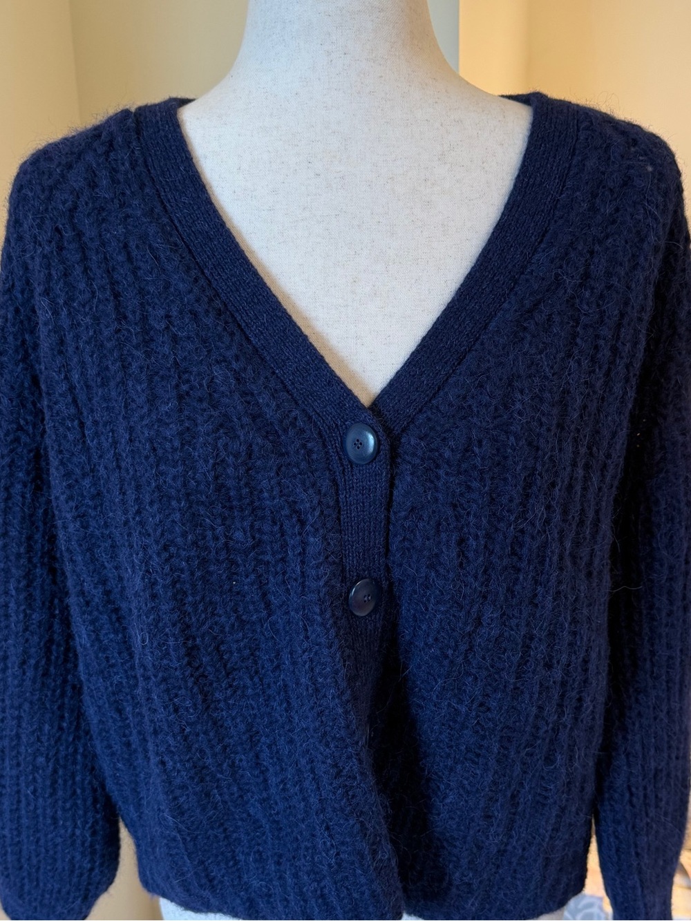 SÉZANE NWT BASILE CARDIGAN XS NAVY V NECK - ALPACA & WOOL - COZY!! 🇫🇷 - Picture 5 of 8